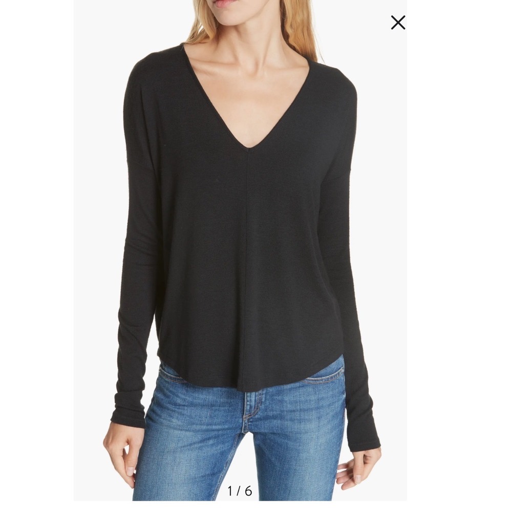 Rag & Bone Womens Black V-Neck Long Sleeve Relaxed Knit Top Small S/P